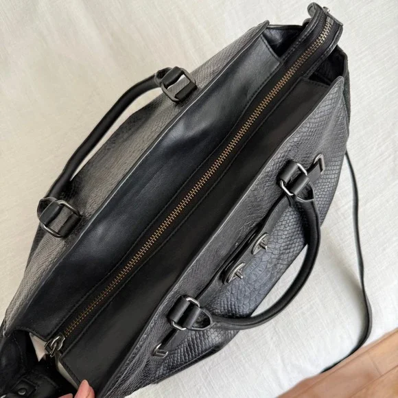 Coach Swagger Python Embossed Leather Suede Satchel Bag Black 36499 - Picture 7 of 12